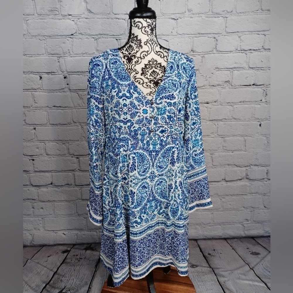 Allen B women's long sleeve floral print size large dress keyhole back b22